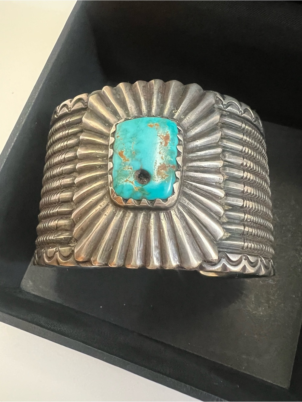 VTG JOCK FAVOUR Royston Turquoise Coin Silver Navajo-style Cuff Bracelet RARE!